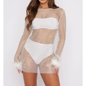 White Fox Disco Inferno long sleeve mini dress white